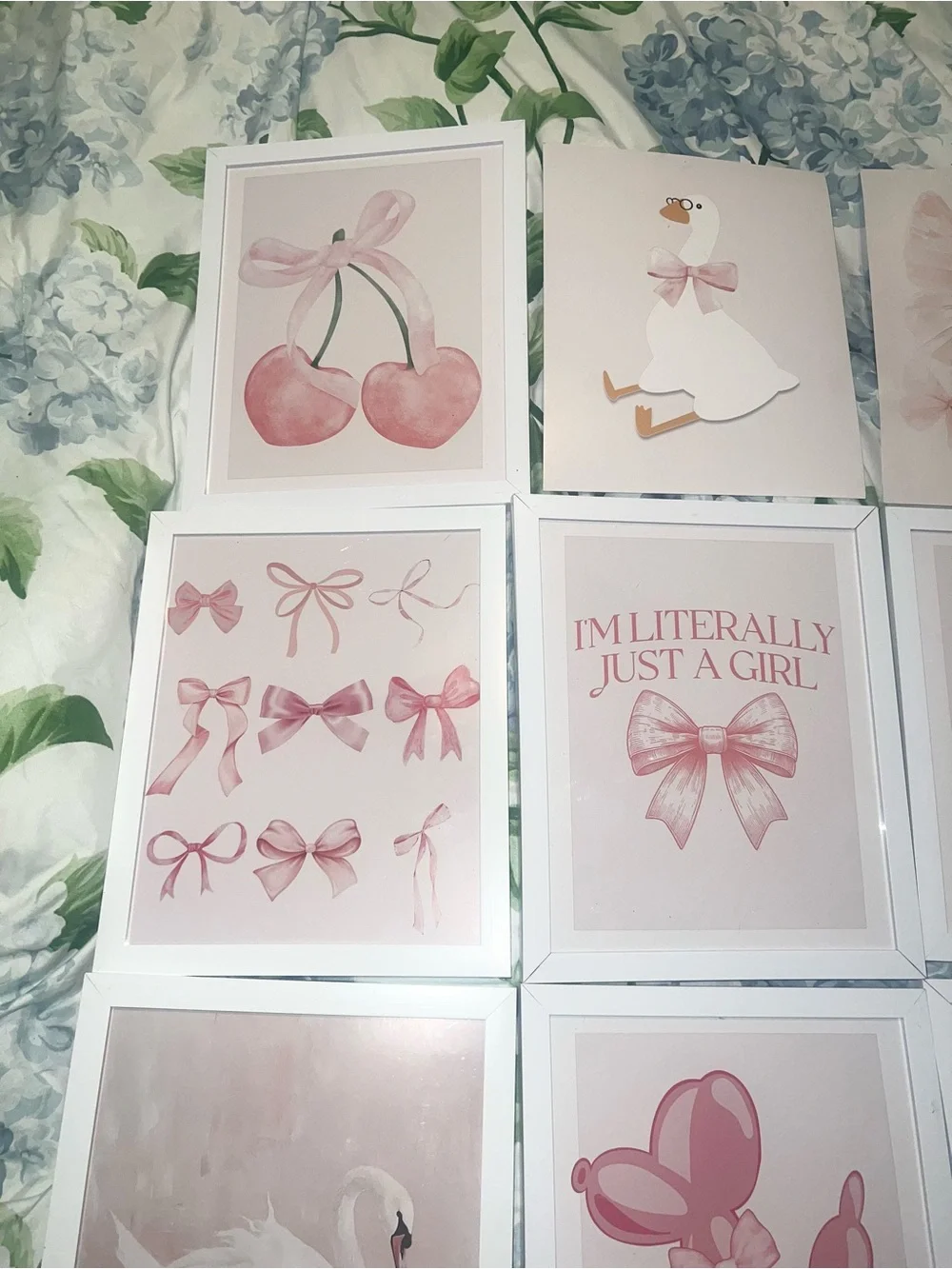 Coquette Wall Decor 16pcs set FT pink and white watercolor prints with Frames!